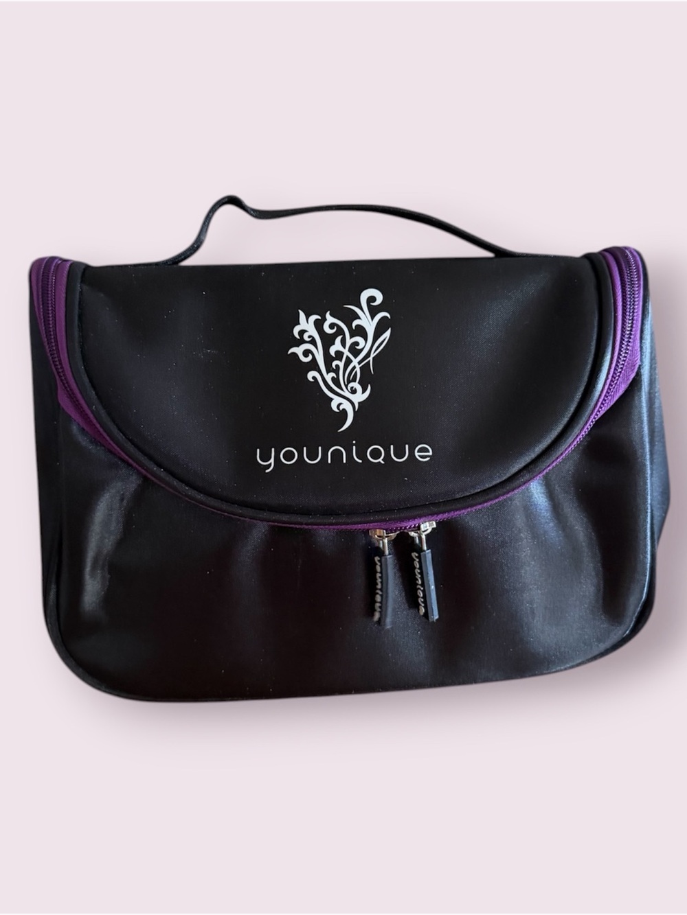 Younique Black and Purple Zipper Makeup Bag with Brush Slots
